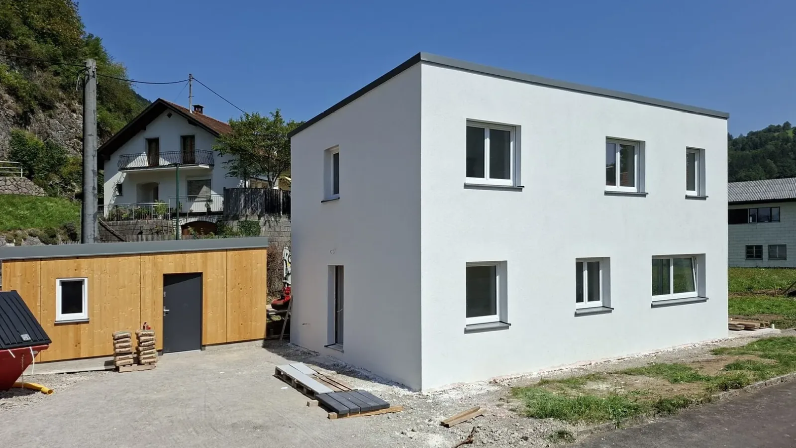 Fertig verputzte Fassade des Einfamilienhauses Losenstein