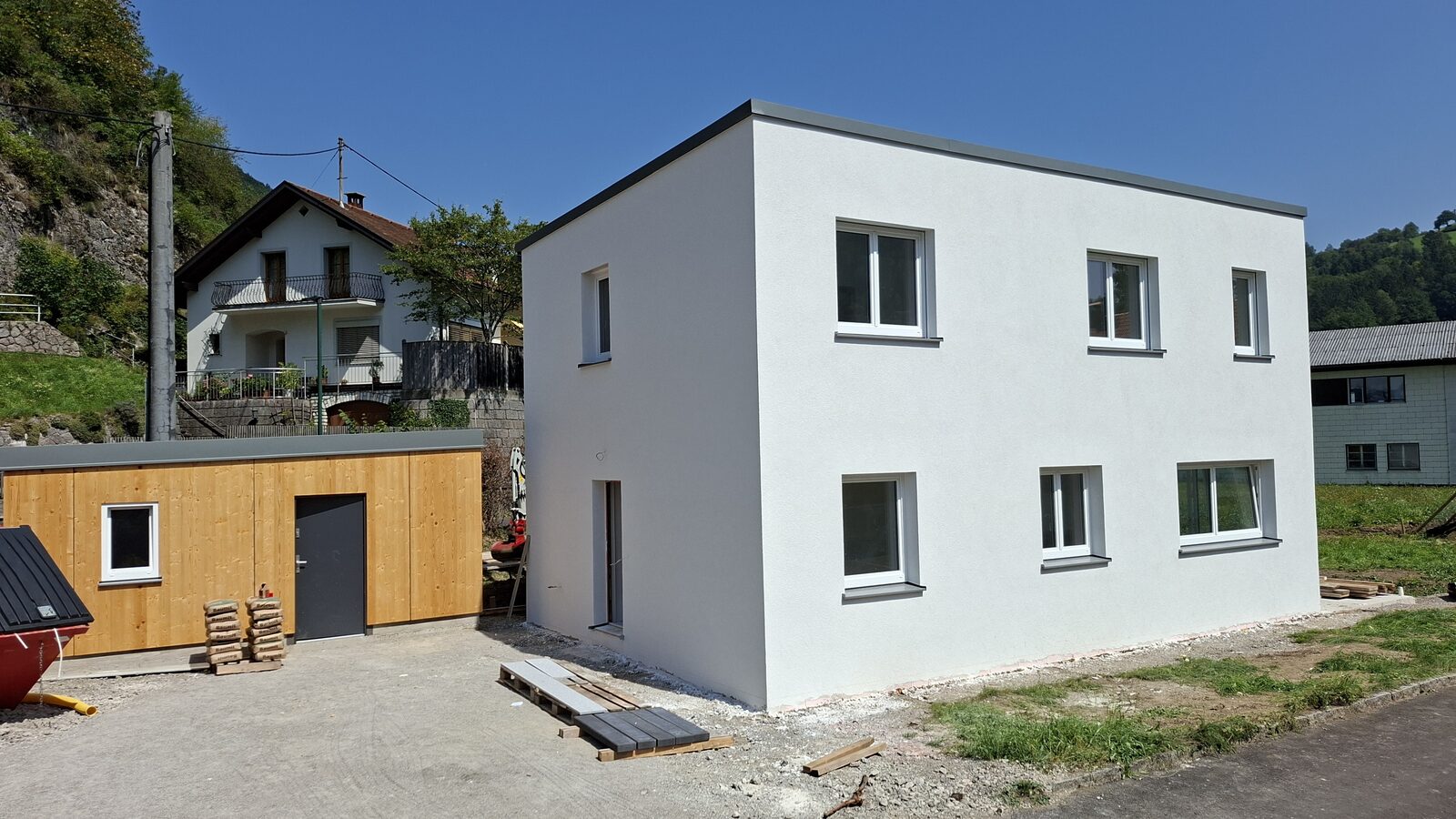 Fertig verputzte Fassade des Einfamilienhauses Losenstein